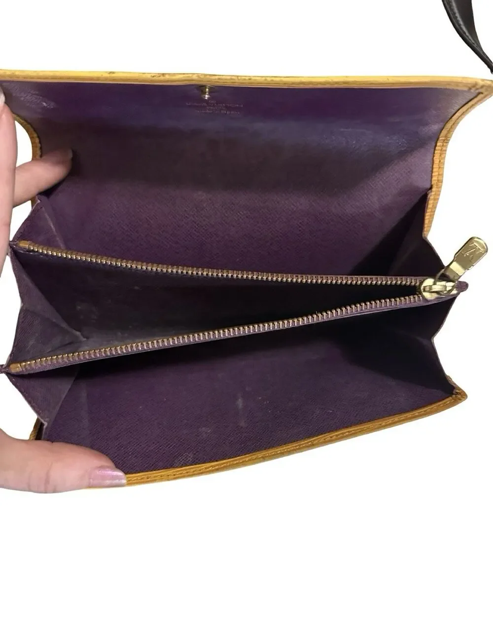 Louis Vuitton Yellow Epi Leather Sarah Long Wallet With Purple Interior